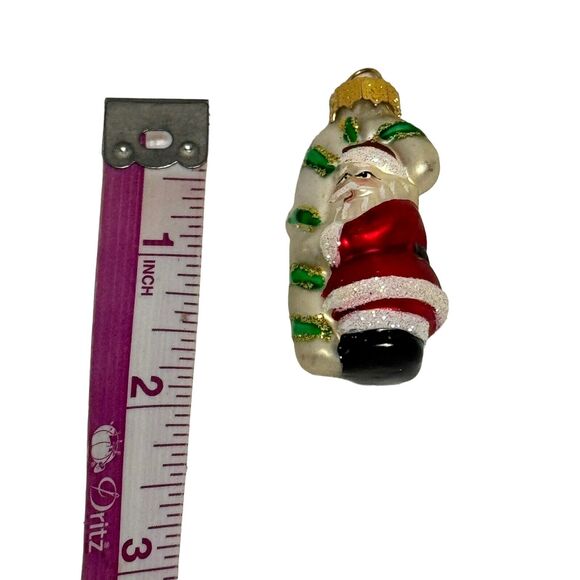 Vintage Christmas Miniature Classic Santa Holding A Candy Cane Glass Ornament - Picture 4 of 4